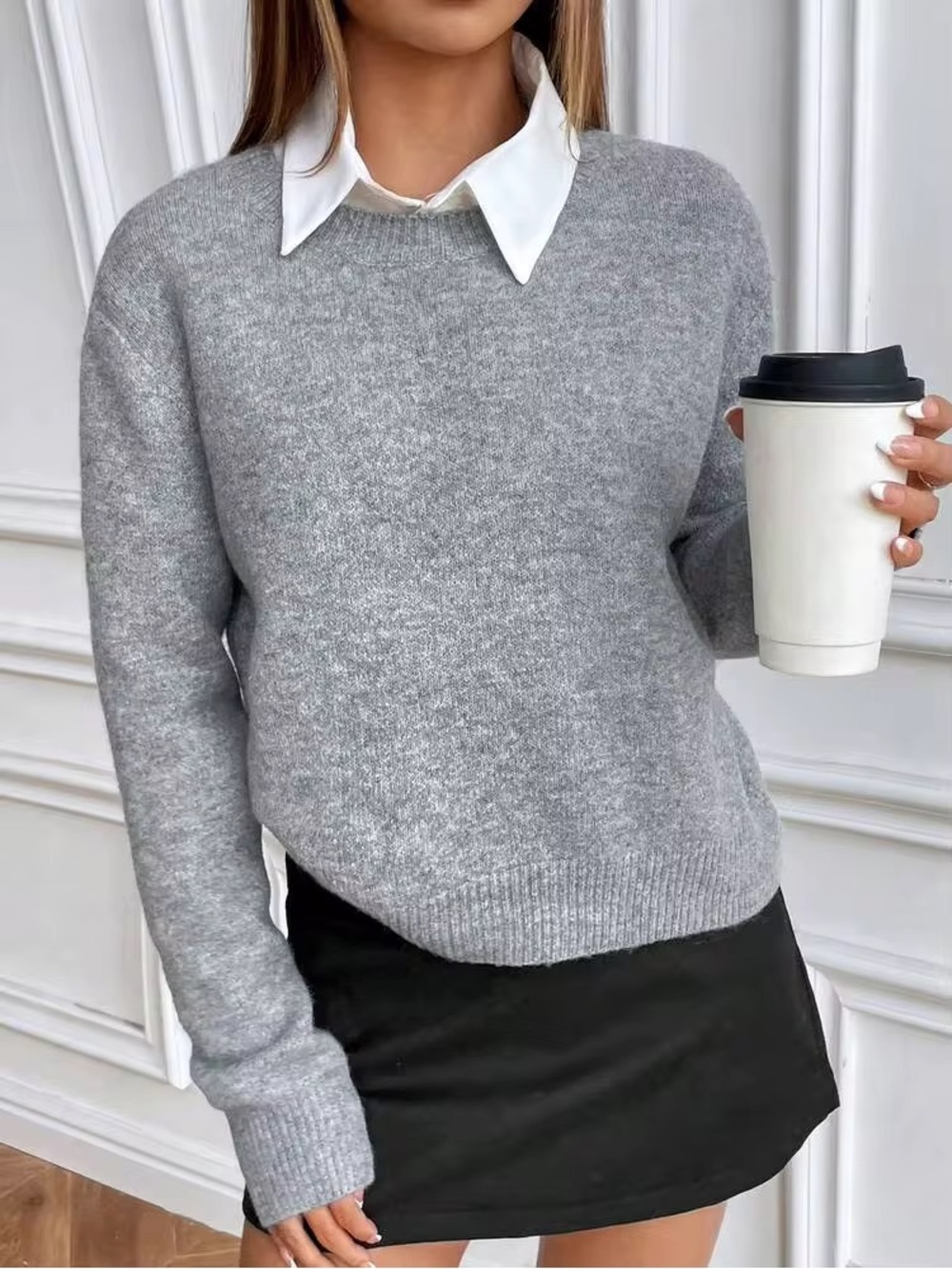 SHEIN Light Grey Crewneck Sweater